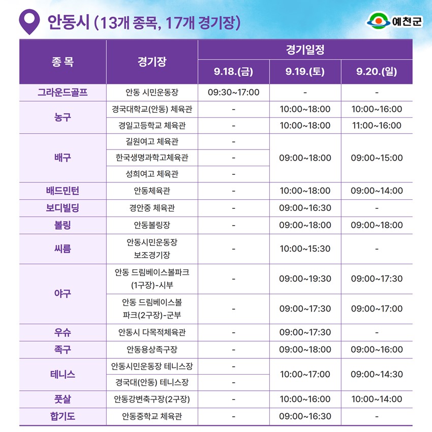 4.「제36회 2026 안동·예천 경북도민생활체육대축전」 개최 안내 | 9. 18.(금) ~ 9. 20.(일)